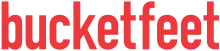 The Bucketfeet word mark with knock out type atop a red background