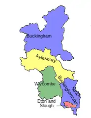 Map of parliamentary constituencies in Buckinghamshire 1950–1974