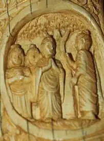 Buddha stops Nanda, who tried to escape from the Sangha