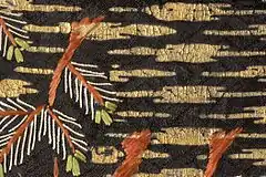 Detail of tie-dyed silk (kanako shibori) with embroidery, Japan, 17th century. Pressure resist, no paste.