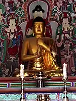 A gilt-bronze statue of Vairocana Buddha, one of the National Treasures of South Korea, at Bulguksa.