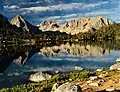 East Vidette, Deerhorn Mountain, and West Vidette, from Bullfrog Lake