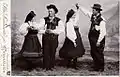 Costume dressed youth from Setesdal dancing, about 1905.