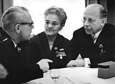 East German politicians wearing horn rimmed glasses, cat eye glasses, and wire rimmed glasses, late 1960s.