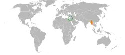 Map indicating locations of Israel and Myanmar