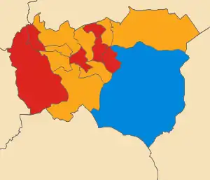 2010  Liberal Democrats (UK): 9   Labour Party (UK): 6   Conservative Party (UK): 1