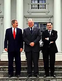 U.S. President George W. Bush, Swedish Prime Minister Göran Persson and President of the European Commission Romano Prodi at Gunnebo House, June 14, 2001.