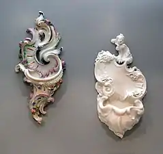 Two Nymphenburg porcelain holy water fonts, model probably by Franz Anton Bustelli (around 1760)