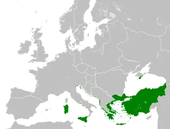 A map showing the extent of the Byzantine empire in 814