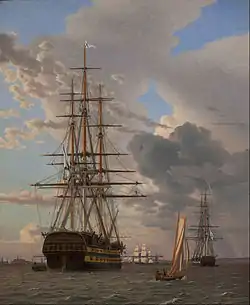 The Russian Ship of the Line "Asow" and a Frigate at Anchor in the Roads of Elsinore (1828)