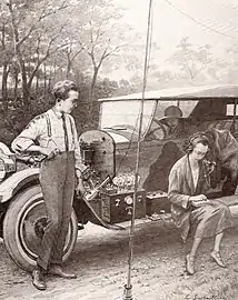 Radio transmitter/receiver to obtain advice from a mechanic in case of failure (1923)