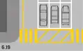 6.19 Pedestrian area (yellow, two longitudinal strips on each side connected by bias bindings)Exclusive area on roads for pedestrians