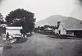 Street scenery in Padang Panjang in colonial times, with Mount Marapi