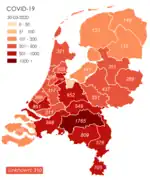 Municipal Health Service (GGD) regions by number of COVID-19 infections during the first wave (30 March 2020)