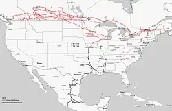 Map showing two former Class I railroads combined, CP and KCS, which is now CPKC