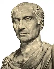 A marble bust of Julius Caesar, looking left