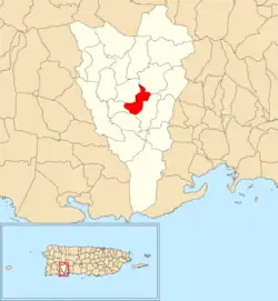 Location of Caimito within the municipality of Yauco shown in red