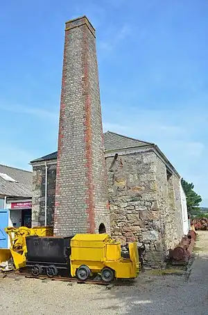 Calciner with attached chimney to south of dressing plant at King Edward Mine