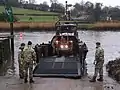 Calstock Boatyard Slipway, RM landing craft loading a Massey Ferguson 135 Tractor