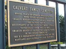 Plaque Commemorating the Calvert Family Cemetery in November 2008