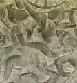 Elbow attack and intercepting a kick.  Bas-relief at Angkor Wat(1100s)