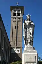 Statue of Christ the King in front of the church