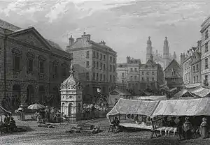 View of the 18th century shire house (on the left) in the Market Place in 1841