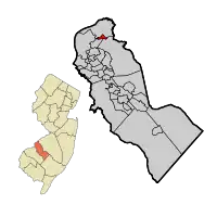 Merchantville highlighted in Camden County. Inset: Location of Camden County in the State of New Jersey