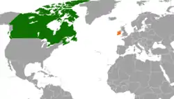 Map indicating locations of Canada and Ireland