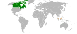 Map indicating locations of Canada and Malaysia