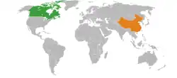 Map indicating locations of Canada and People's Republic of China