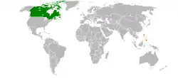 Map indicating locations of Canada and Philippines