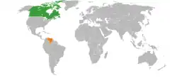 Map indicating locations of Canada and Venezuela