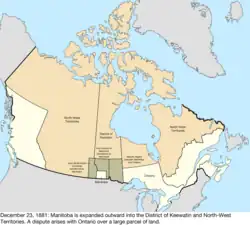 Map of the change to Canada on December 23, 1881