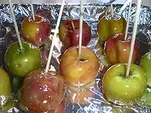 A tray of homemade candied apples