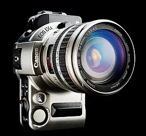 Canon EOS iX, one of the few APS format analog SLRs of Canon with unconventional design