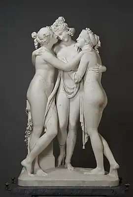 The Three Graces; by Antonio Canova; 1813–1816; marble; height: 1.82 m; Hermitage Museum, Saint Petersburg, Russia