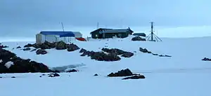 The original Cape Shirreff research station with the Chilean facilities on the left and the US ones on the right