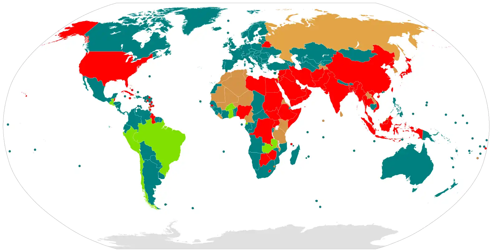   Abolitionist countries: 111	  Abolitionist-in-law countries for all crimes except those committed under exceptional circumstances (such as crimes committed in wartime): 7	  Abolitionist-in-practice countries (have not executed anyone during the past 10 years or more and are believed to have a policy or established practice of not carrying out executions): 24	  Retentionist countries: 53