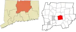 Manchester's location within the Capitol Planning Region and the state of Connecticut