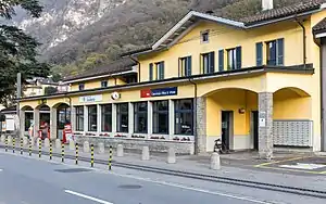 Two-story building with gabled roof