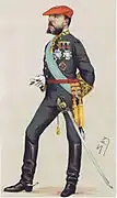 The Carlist pretender, Carlos María de Borbón y Austria-Este, in a drawing from Vanity Fair magazine (1876).