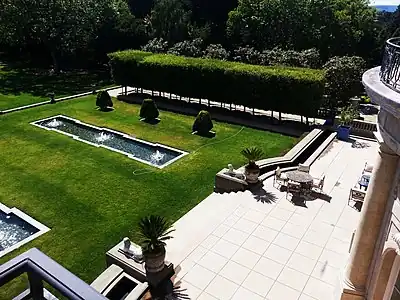 Carolands Chateau- West Garden and fountains from Harriett's Bedroom balcony 2013