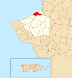 Location of Carrizal within the municipality of Aguada shown in red