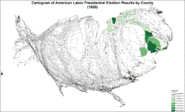 Cartogram of American Labor presidential election results by county