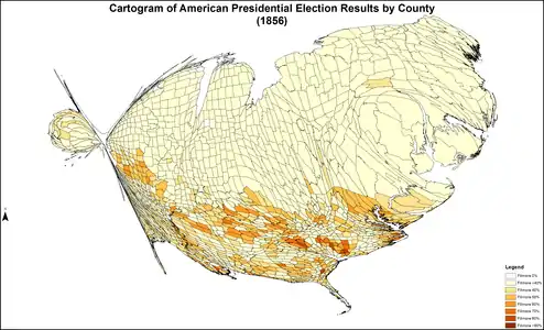 Cartogram of American presidential election results by county