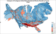 Cartogram of presidential election results by county