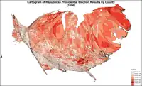 Cartogram of Republican presidential election results by county