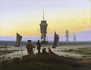 The Stages of Life (1835). Museum der Bildenden Künste, Leipzig. The Stages of Life is a meditation on the artist's mortality, depicting five ships at various distances. The foreground similarly shows five figures at different stages of life.