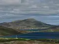 Castlebay village and the heights of Heaval, from Vatersay